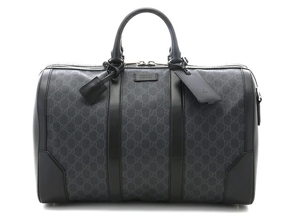 Gucci Boston Bag GG Supreme Canvas Calfskin Black Gray